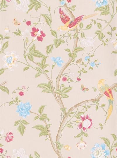 Soft and enchanting floral and bird wallpaper from Laura Ashley .